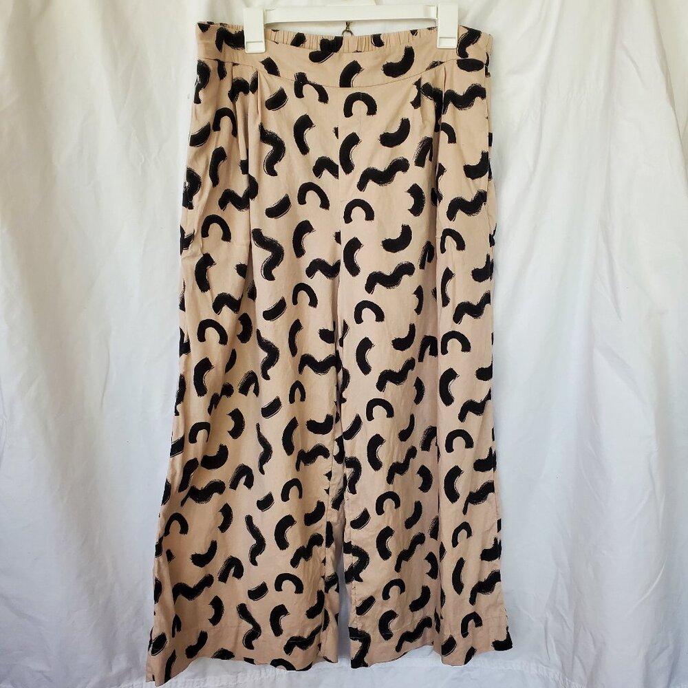 a new day women's L. linen / rayon wide leg pants beize with black squiggles